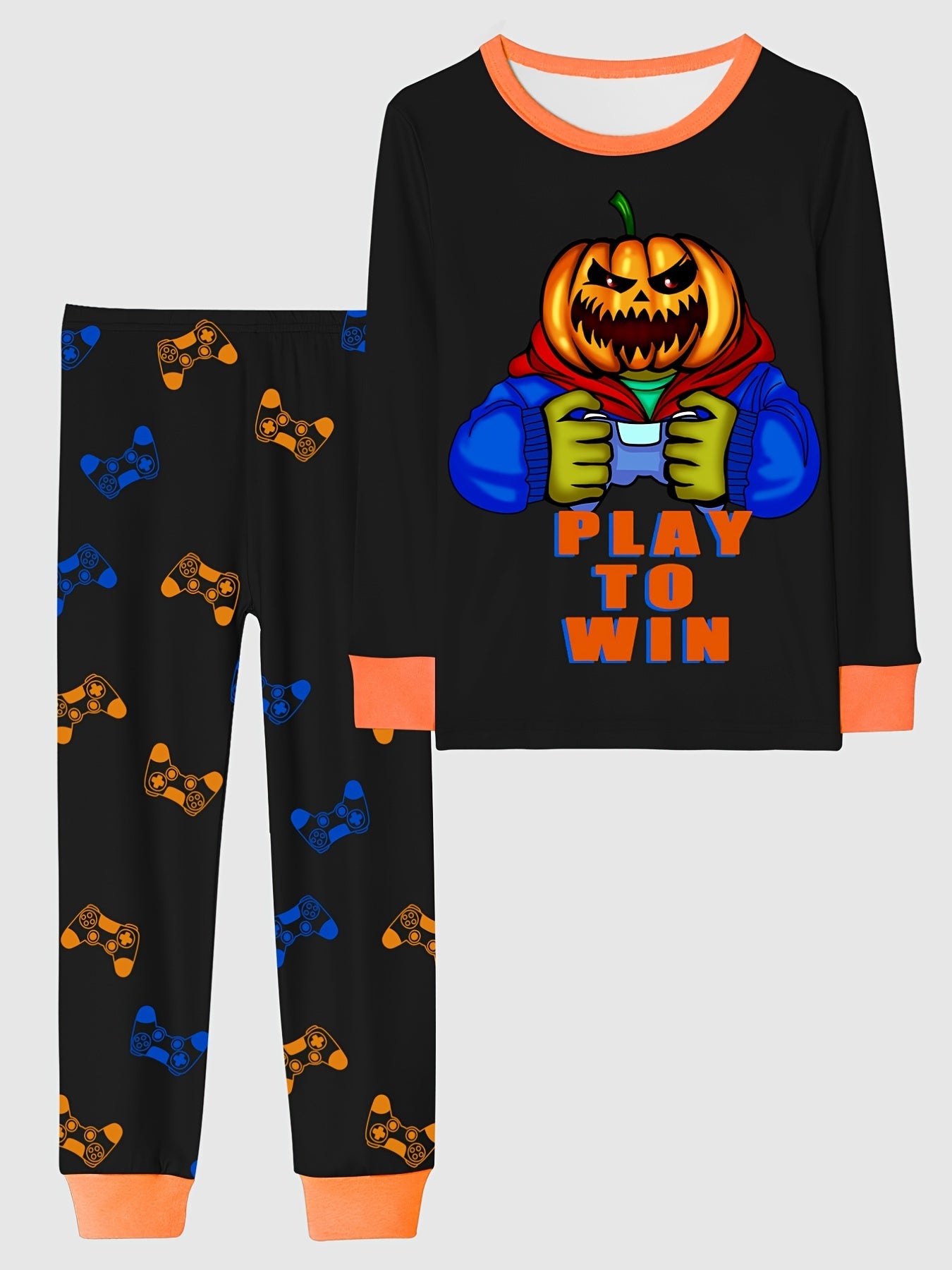 2pcs Halloween Pajamas Set for Kids Long Sleeve Top & Pants Boy's Loungewear