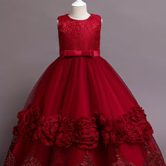 Girls' Rose Graphic Evening Dress Flower Girl Princess Dress Wedding Dress