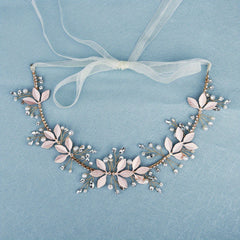 Leaf Charm Hair Band Rhinestone & Faux Pearl Decor Headband Bridal