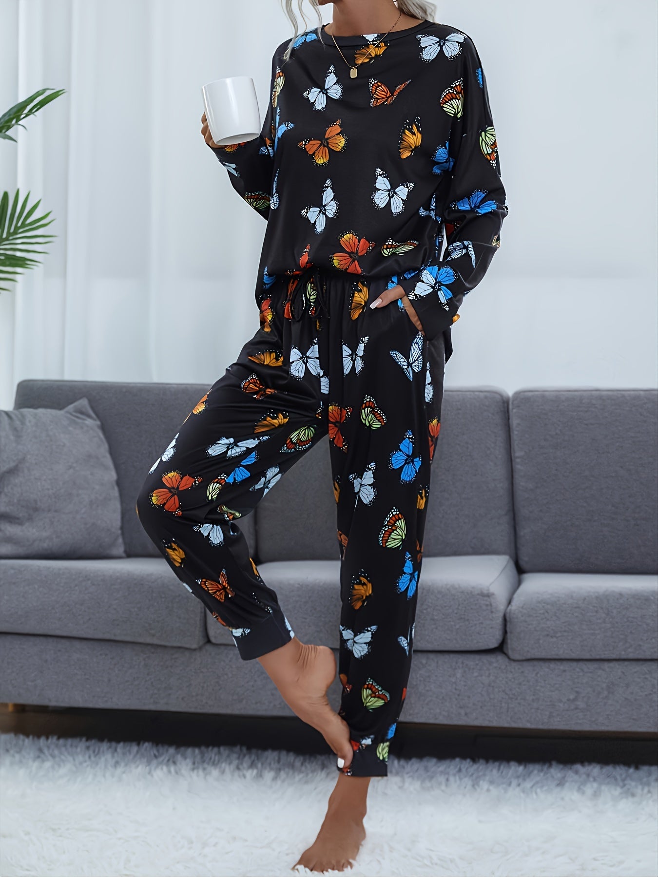 Tie Dye Print Lounge Set Long Sleeve Top & Pants Women's Loungewear