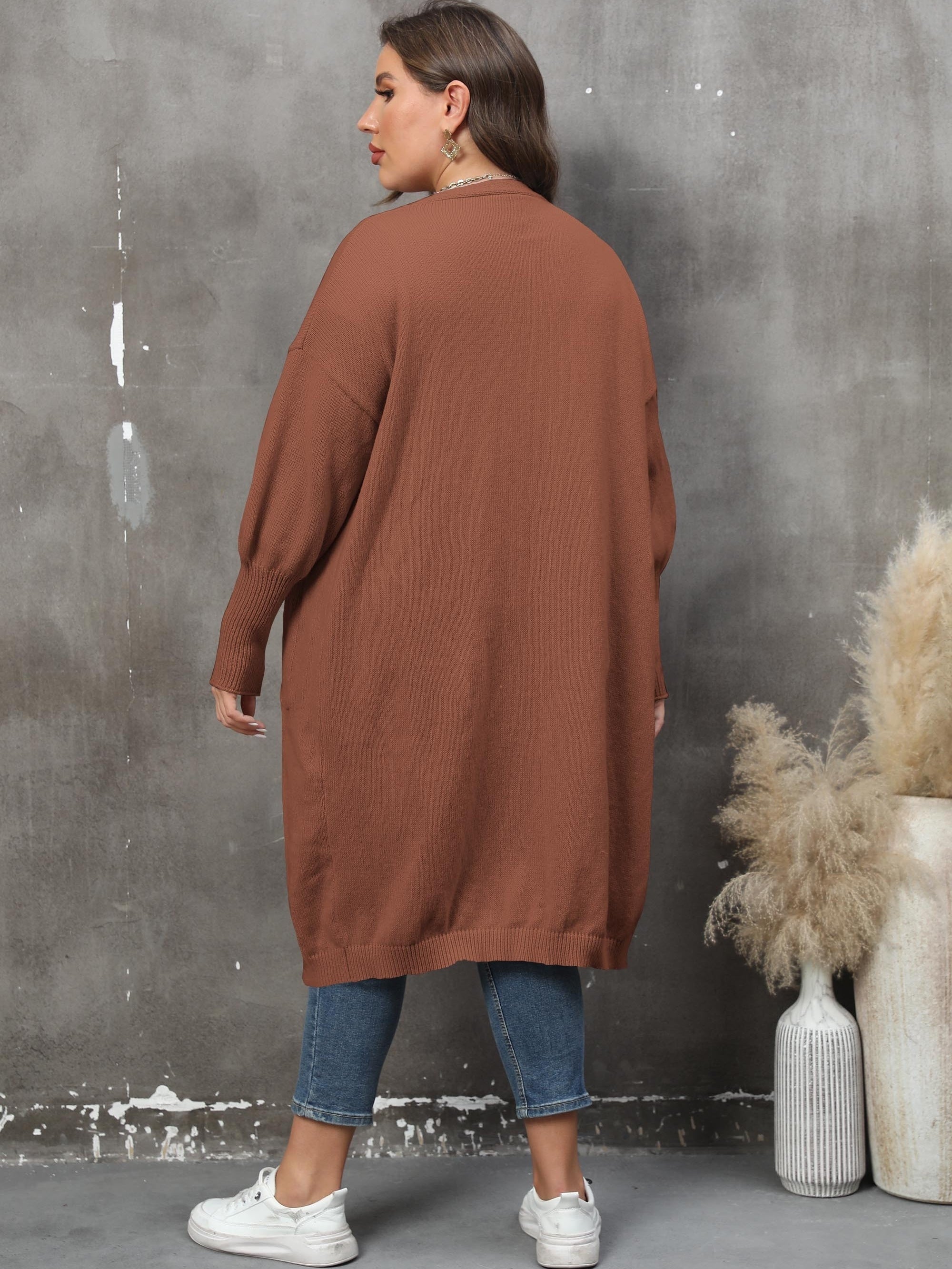 Women's Plus Size Open Front Cardigan with Pockets