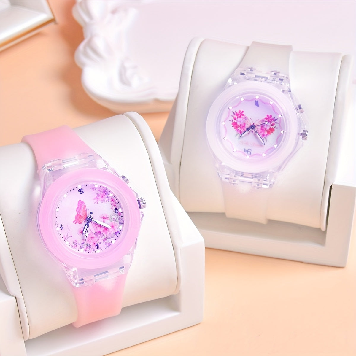 Set of 2 Student LED Luminous Watches with Cartoon Animal Patterns for Girls