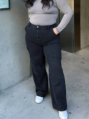 Wide Leg Cargo Jeans With Flap Pockets