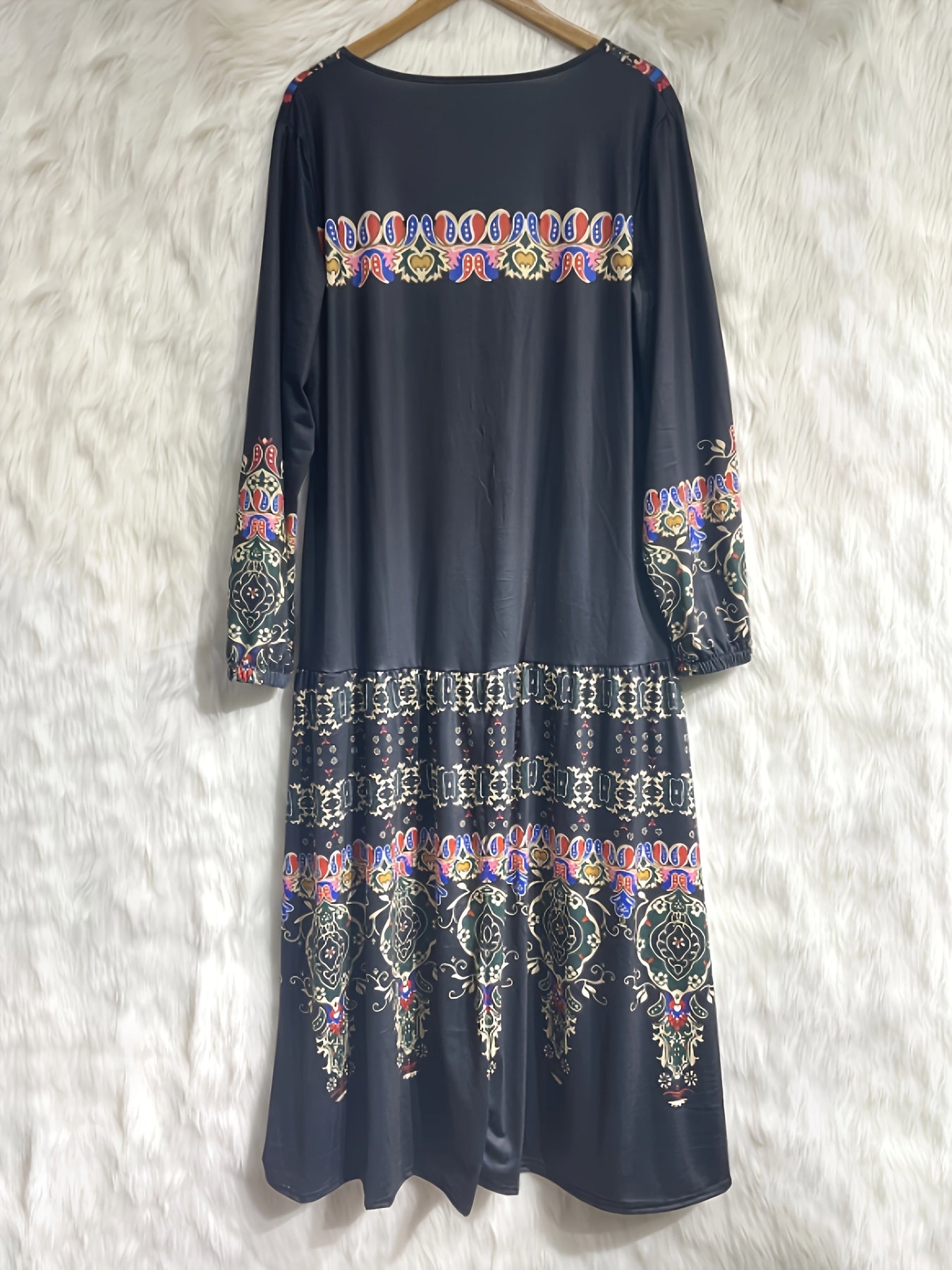 Tribal Print Long Sleeve Maxi Dress
