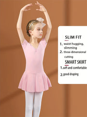 Girls Short Sleeve V Neck Ballet Leotard