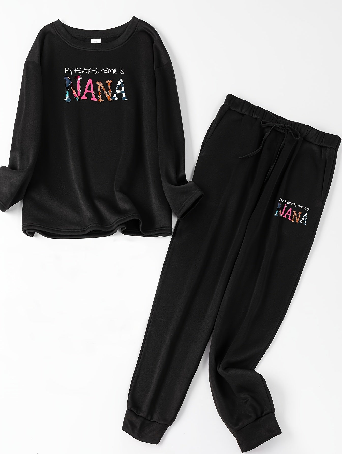 Slogan Print Top & Joggers Pajamas Set