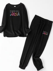 Slogan Print Top & Joggers Pajamas Set