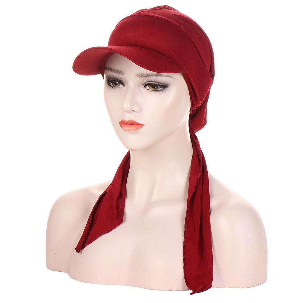 Solid Sun Hat Pleated Head Scarf Hat Casual Head Hat Cap Headwear