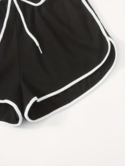 Contrast Trim Drawstring Shorts Women's Clothing