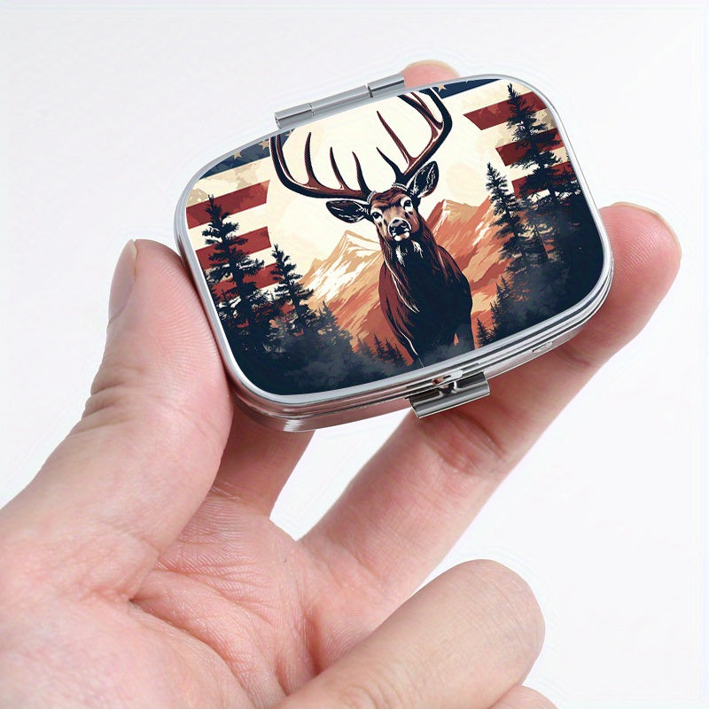 National Flag Elk Pattern Printed Square Medicine Box Two Compartment Pill Box
