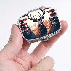 National Flag Elk Pattern Printed Square Medicine Box Two Compartment Pill Box