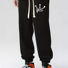 Crown Print Drawstring Sweatpants Loose Fit Casual Joggers