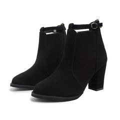 Women's Ankle Buckle Strap Boots Chunky Heel Pointed Toe Mid Heel Shoes