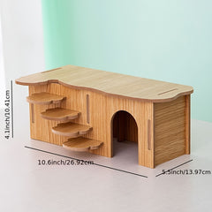 Hamster Hideout Cage Accessories Wooden Hide Hut with Platform for Small Animals
