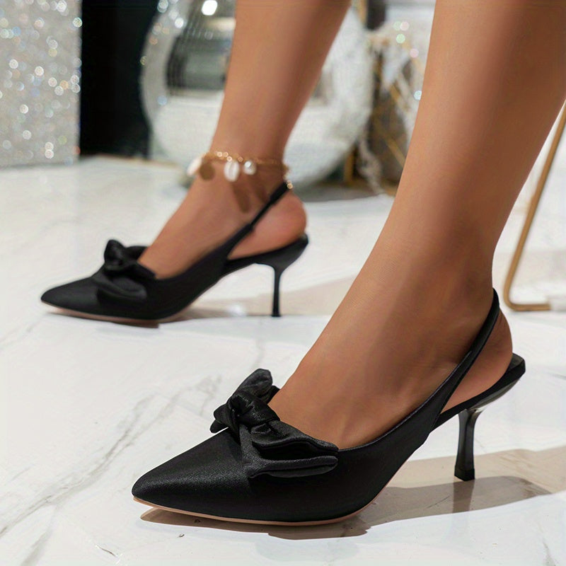Bow Tie Stiletto Slingbacks Kitten Heels Sandals