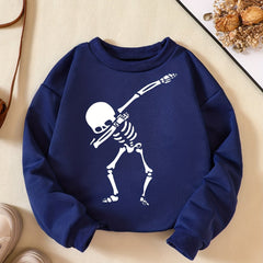 Funny Skeleton Print Boys Casual Sweatshirt Long Sleeve Crew Neck Tops