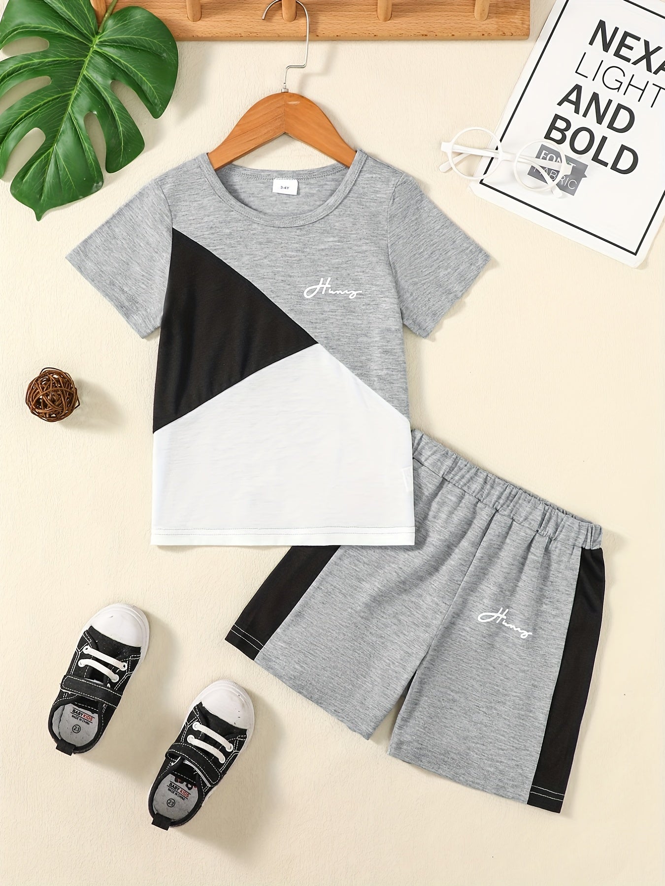 Boys Casual Outfit Round Neck T shirt & Shorts Kids Summer Clothes Sets