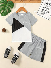 Boys Casual Outfit Round Neck T shirt & Shorts Kids Summer Clothes Sets