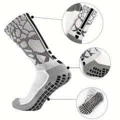 Silicone Mid Calf Athletic Socks Anti-Slip Sweat Absorbing Breathable