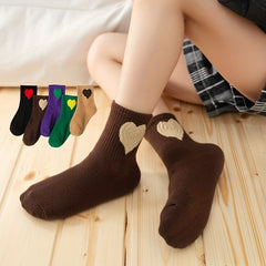 5prs Kids Retro Love Crew Socks Breathable Sweat Absorption All Seasons Socks