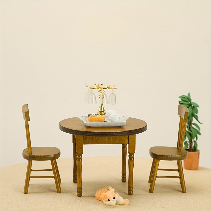 3pcs Wooden Furniture Set Dollhouse Table and Chairs DIY Photography Props