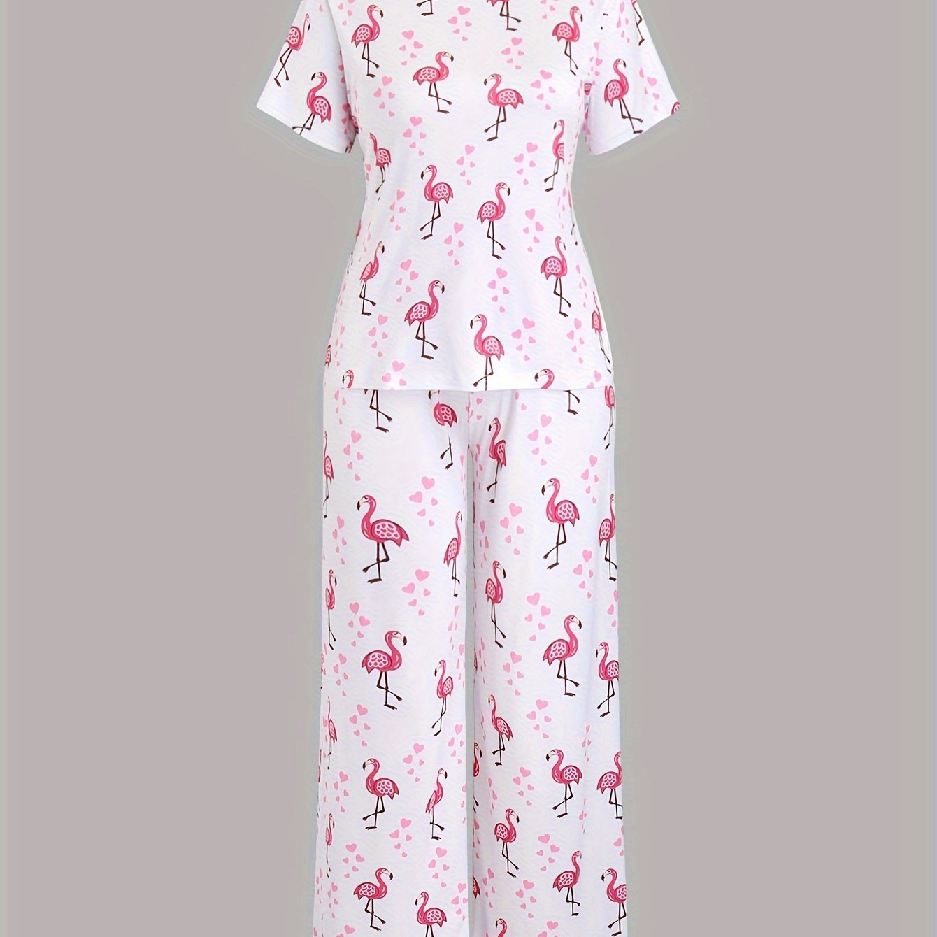 Heart & Flamingo Print Pajama Set