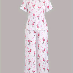 Heart & Flamingo Print Pajama Set