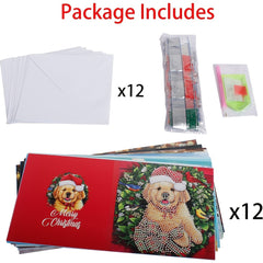 12PCS Christmas Cards 5D DIY Diamond Painting Mosaic Thanksgiving Greeting Cards