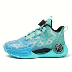 Boy's Basketball Shoes with Rotating Buckle Non Slip Sneakers