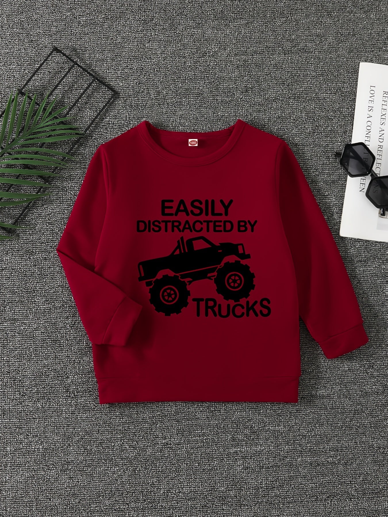 TRUCKS Letter Print Boys Casual Sweatshirt Long Sleeve Crew Neck Tops