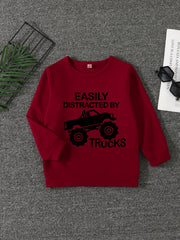 TRUCKS Letter Print Boys Casual Sweatshirt Long Sleeve Crew Neck Tops