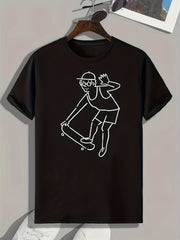 Skateboarder Pattern Print Men's Comfy Sports T-shirt