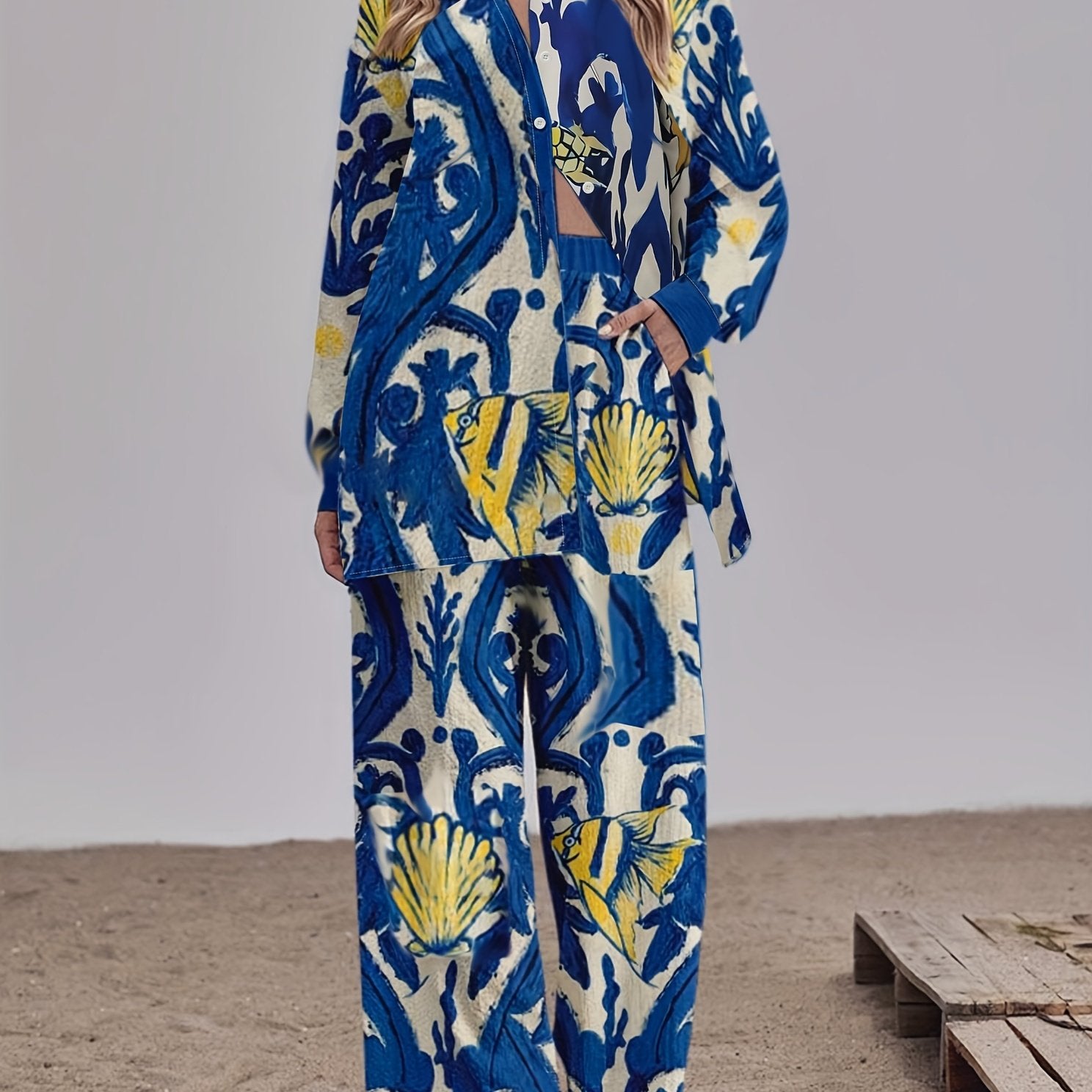 Women's Plus Graphic Print Long Sleeve Shirt & Pants Set