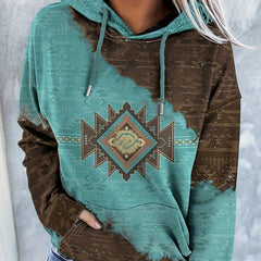Vintage Ethnic Print Kangaroo Pocket Hoodie