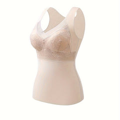 Lace Thermal Underwear V Neck Sleeveless Top Soft & Comfortable