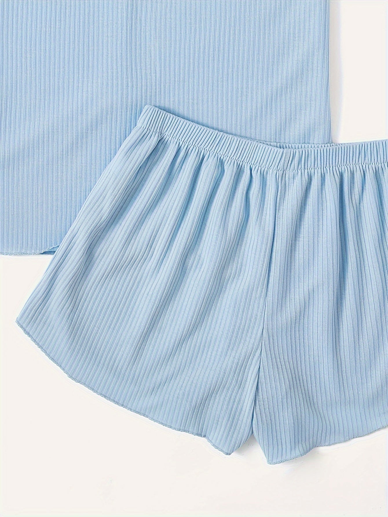 Bow Ribbed Lounge Set Top & Shorts Women's Loungewear