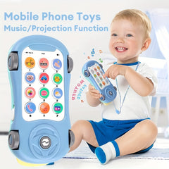 Kids' Interactive Music & Projection Phone Toy with Cartoon Car Learning Gift
