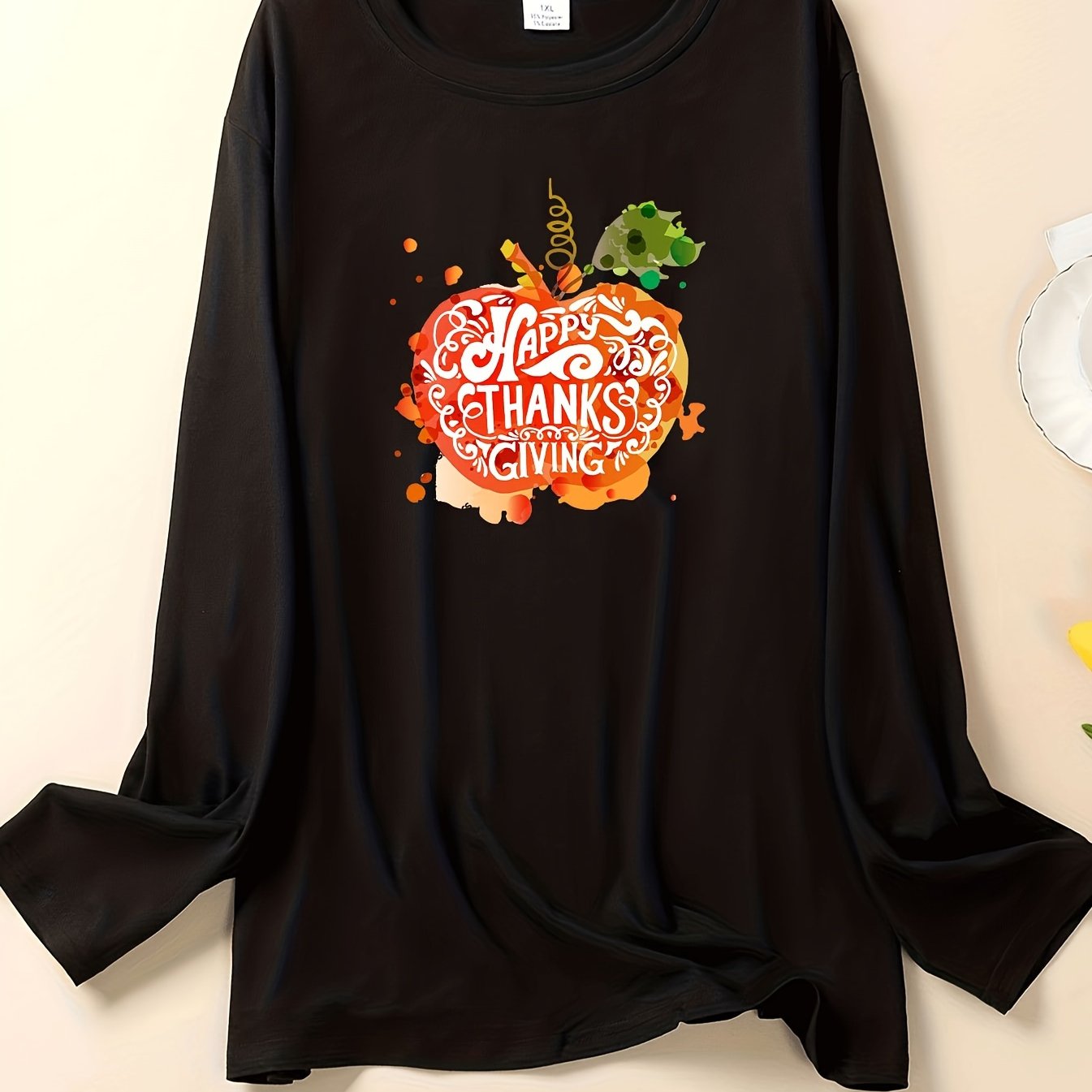 Pumpkin Print Lounge Top Long Sleeve Tee