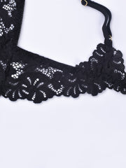 Solid Floral Jacquard Cut Out Lace Bra Plus Size
