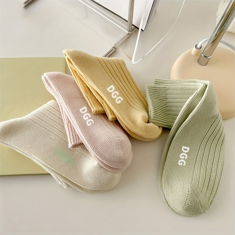 5 Pairs Letter Pattern Ribbed Socks Women's Mid Tube Stockings