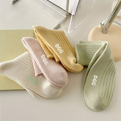 5 Pairs Letter Pattern Ribbed Socks Women's Mid Tube Stockings