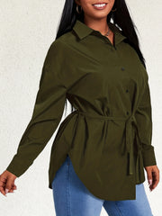 Women's Plus Long Sleeve Casual Blouse with Belt