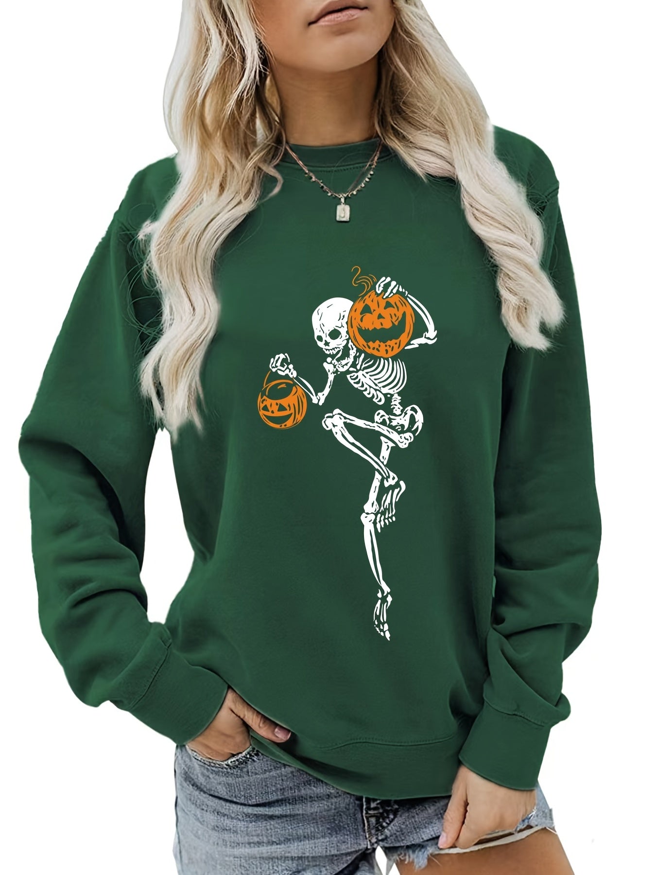 Skull Print Pullover Sweatshirt for Women