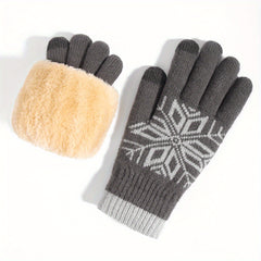 Christmas Snowflake Plush Gloves Touch Screen Warm Knitted Full Finger