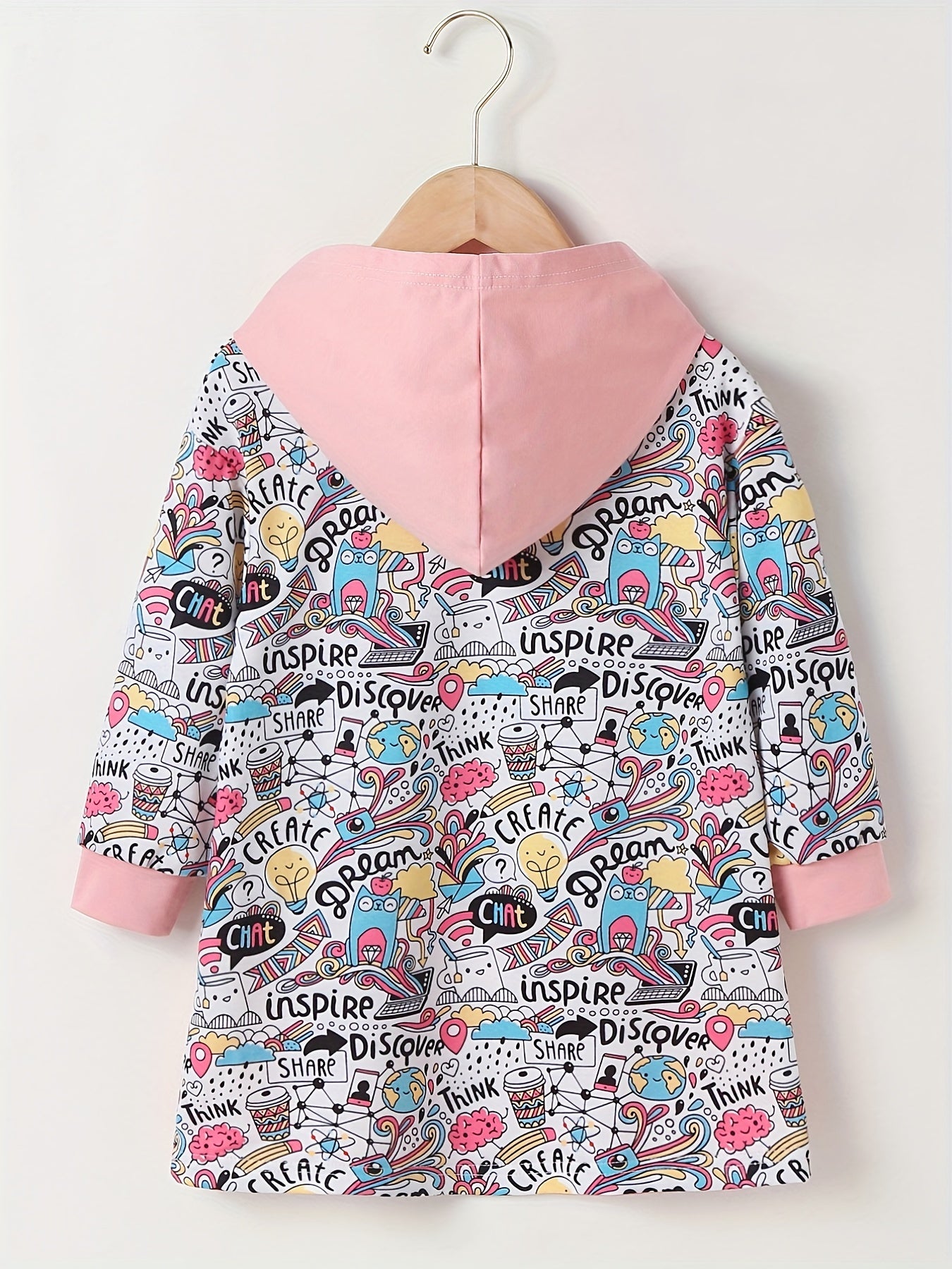 Girls' Kitty Print Casual Hooded Sweatshirt Kids' Hoodie Pullover Coat