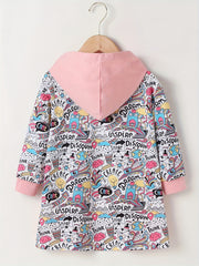 Girls' Kitty Print Casual Hooded Sweatshirt Kids' Hoodie Pullover Coat