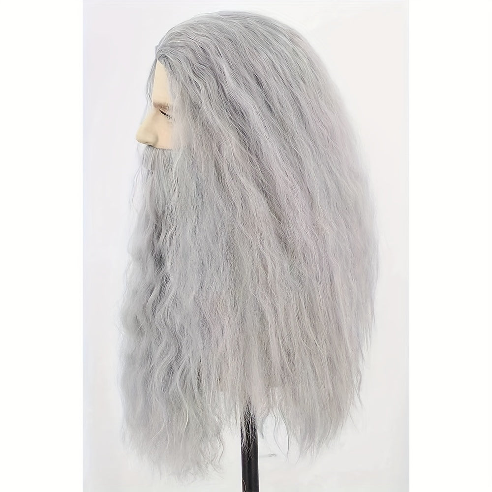 Men's Gray Wig And Mustache Wizard Costume Accessories