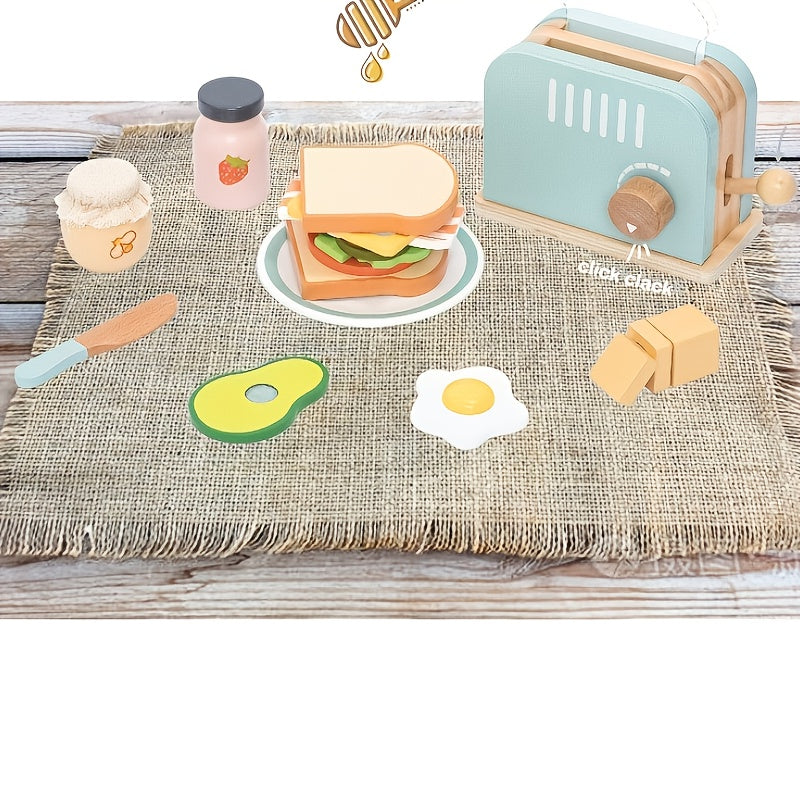 Wooden Pop Up Toaster Toy Set for Pretend Kitchen Role Play
