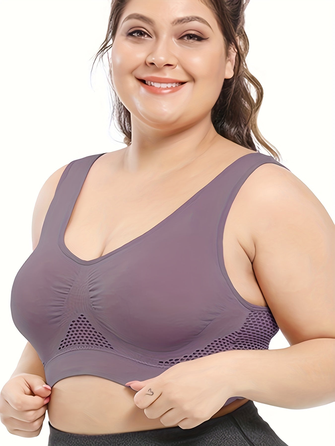 6 Pack Plus Size Sports Bra Set Women's Plus Solid Hollow Out Wireless