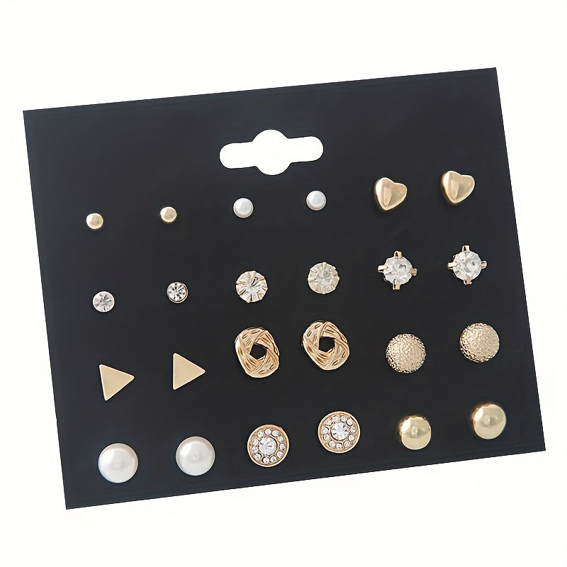 Girl's Stud Earrings Set Faux Pearl & CZ Geometric Mini Ear Studs